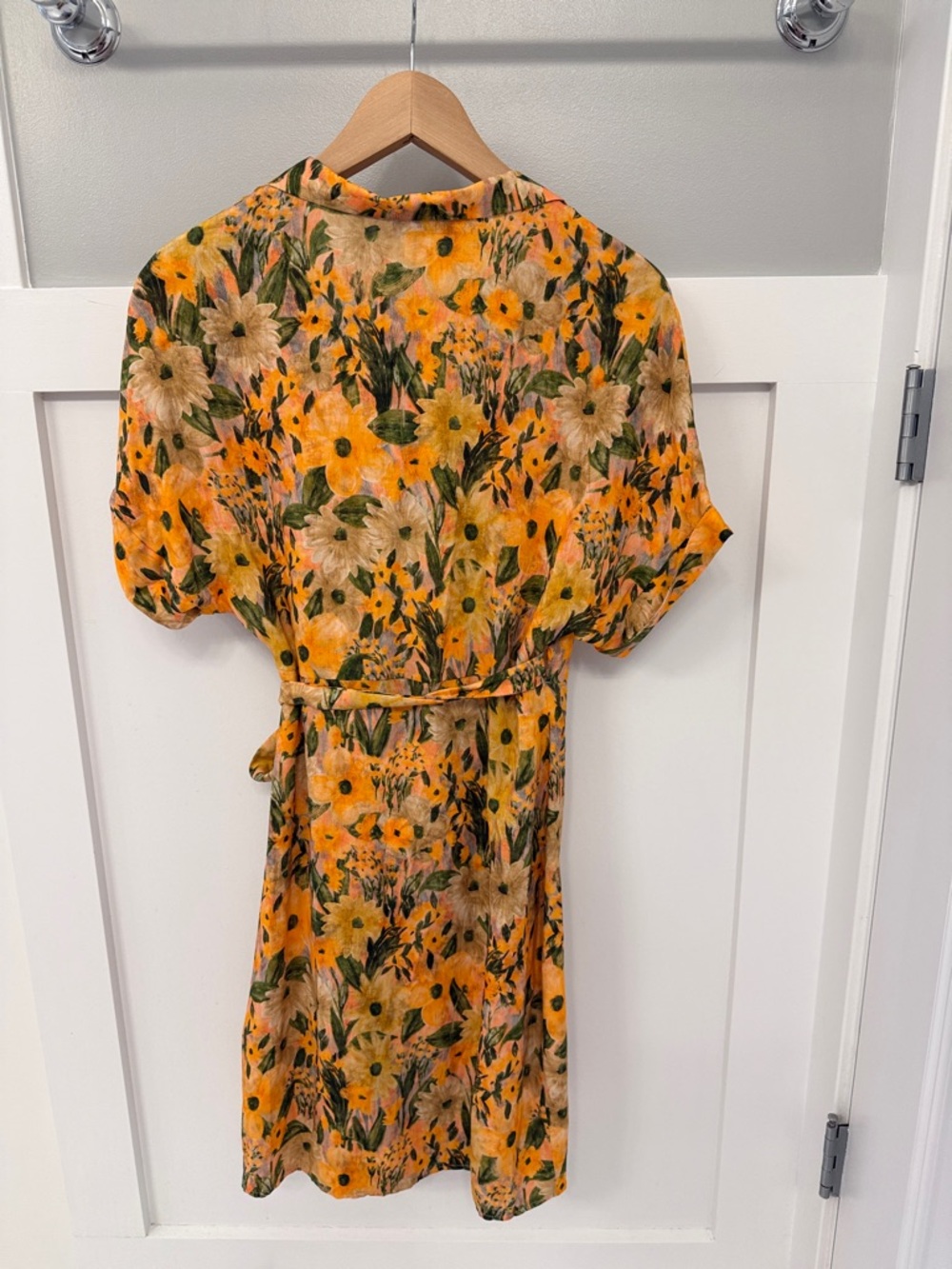 NWT Medicine Yellow Floral Wrap Dress with Tie Waist